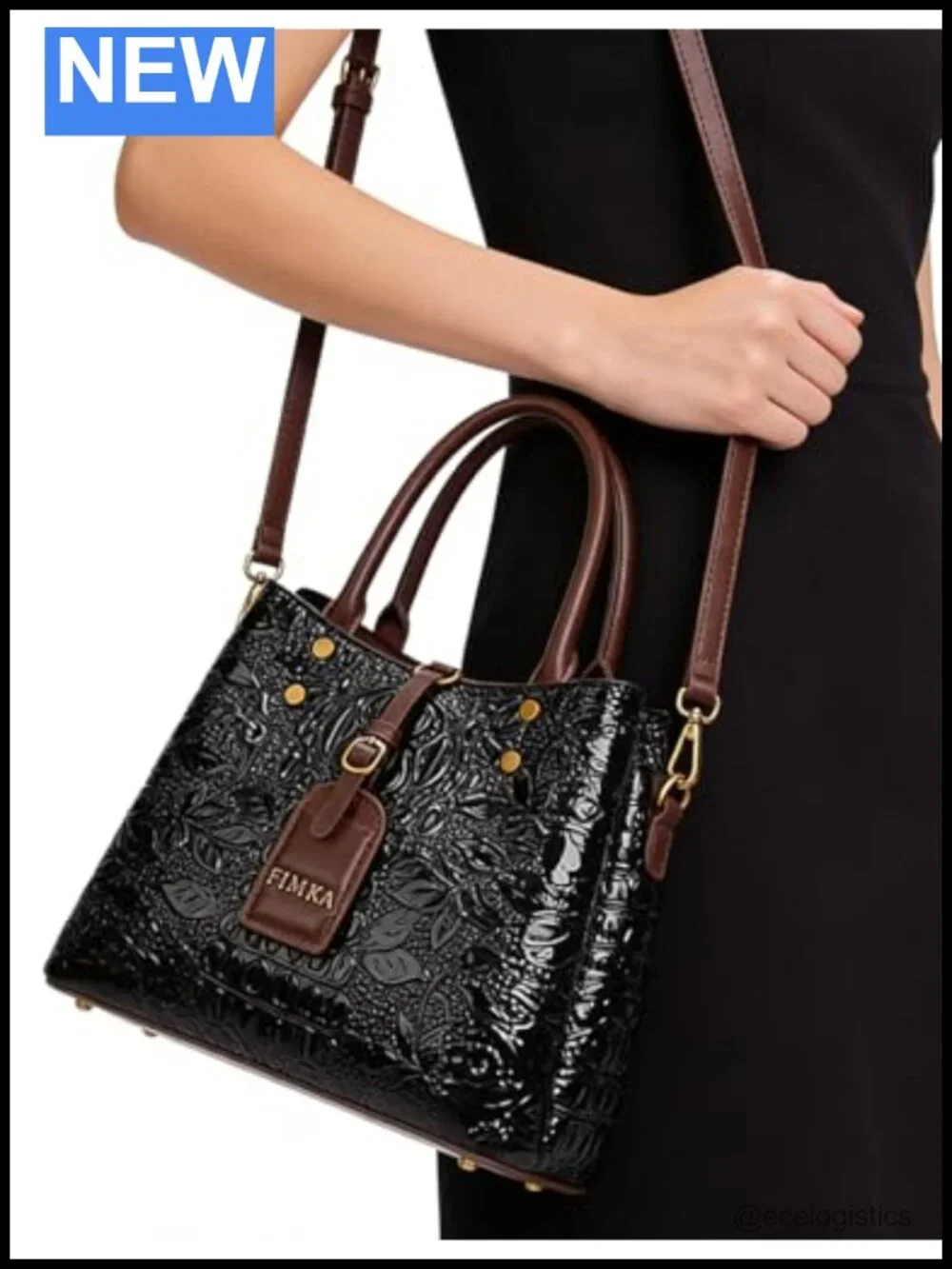 Crocodile-Print Leather Top Handle Bag Satchel Handbag Women's